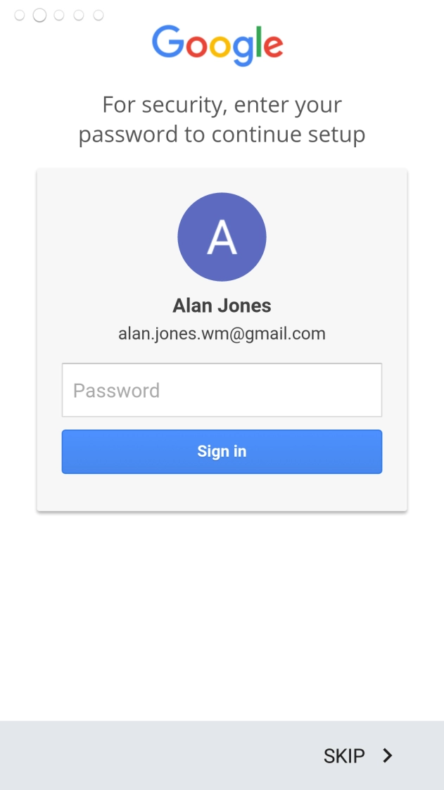 Press Password and key in the password for your Google account.