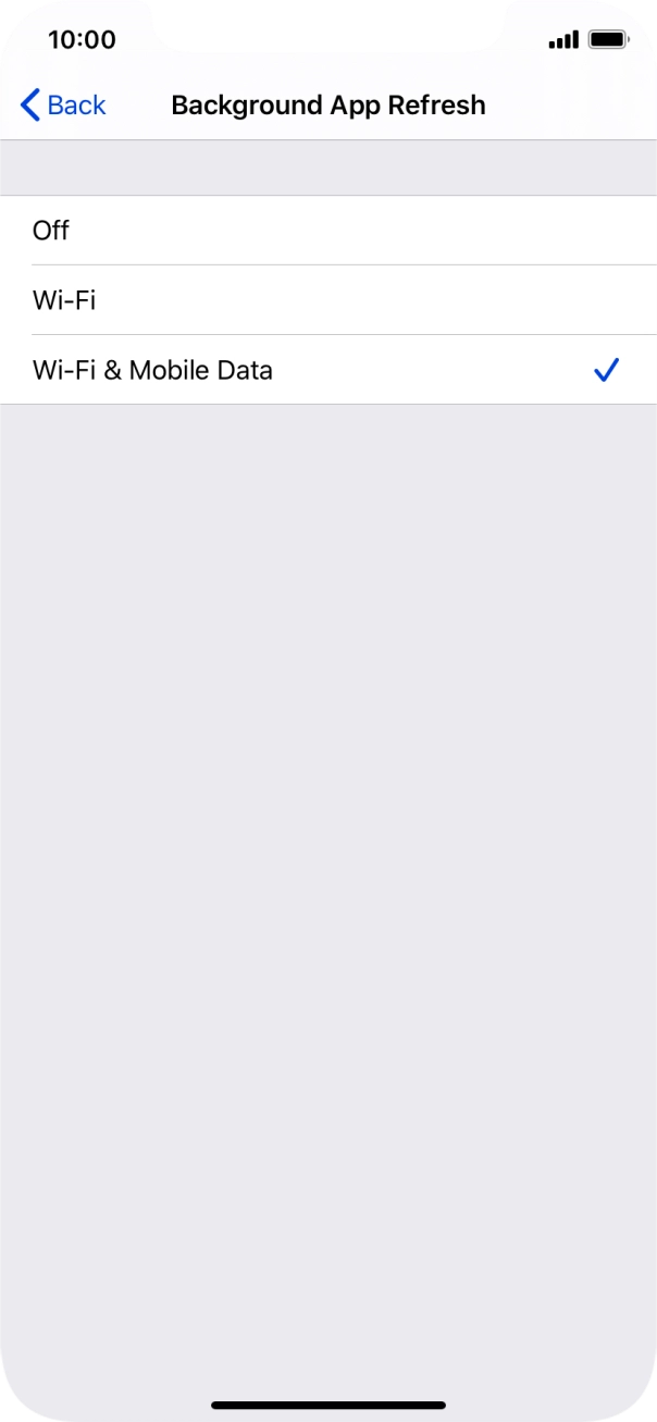 To turn off background refresh of apps, press Off. To turn off background refresh of apps, press Off.