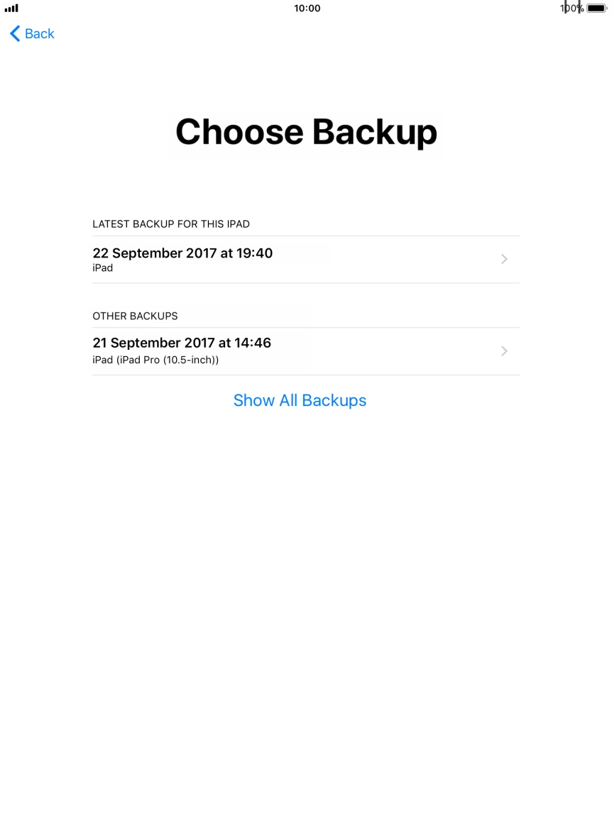 Press the required backup.