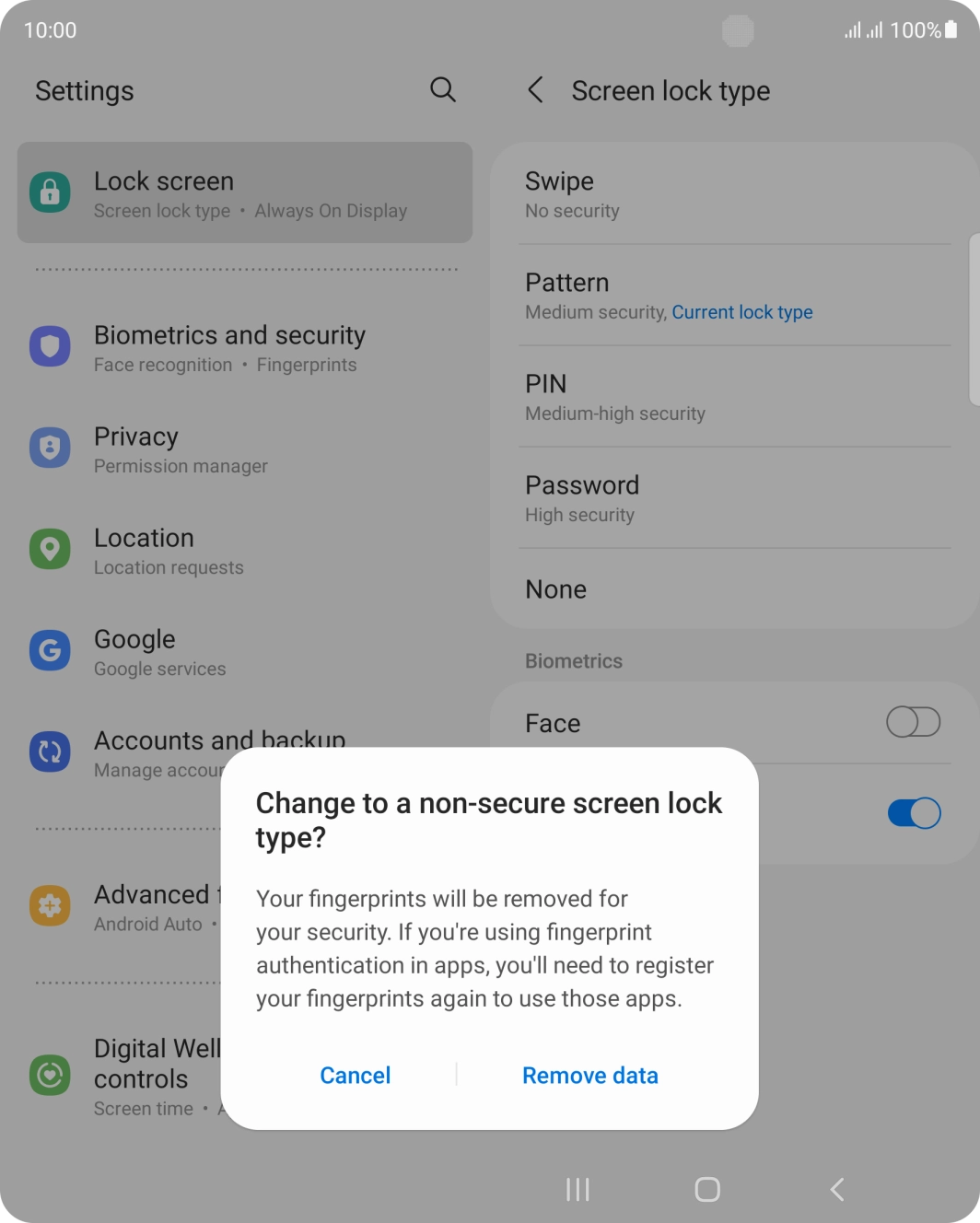 Press Remove data.