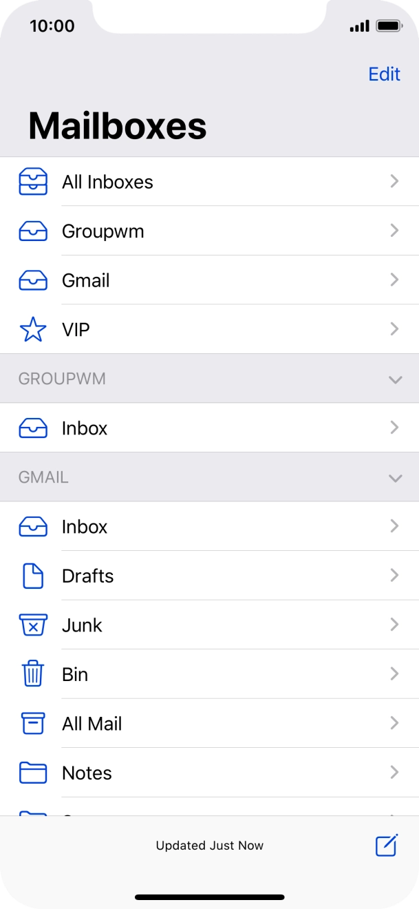 Press the required email account. Press the required email account.