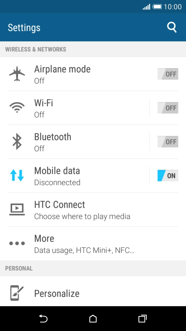 Press Mobile data. Press Mobile data.