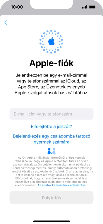 Válaszd az E-mail-cím vagy telefonszám lehetőséget, és írd be a az Apple ID-dhoz tartozó felhasználónevet.