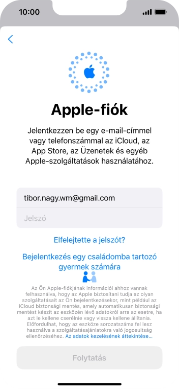 Kattints a Jelszó mezőre, és írd be az Apple ID-d jelszavát.