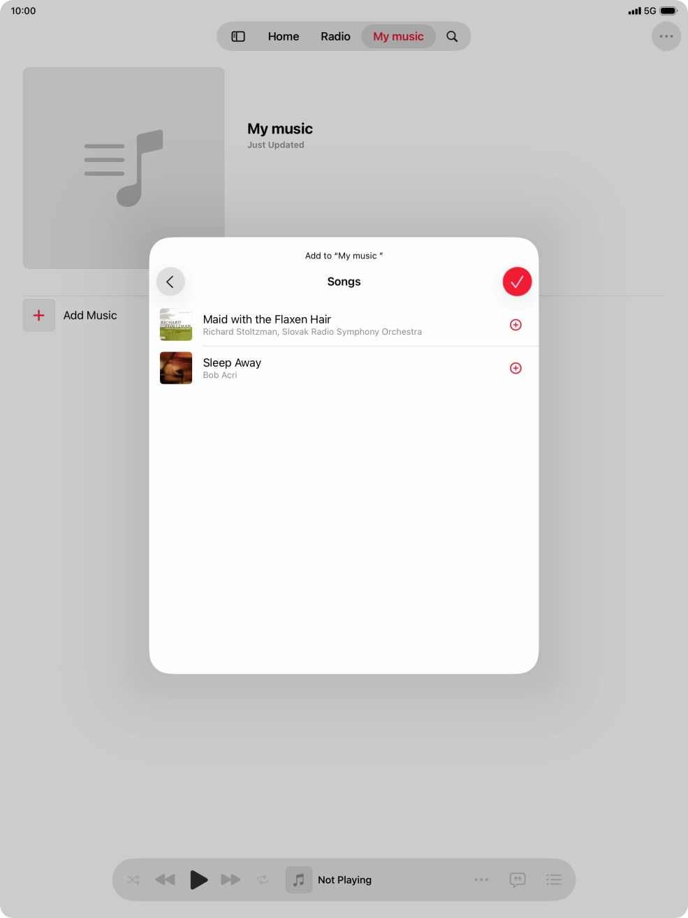 Go to the required category and press the add icon next to the required audio file.