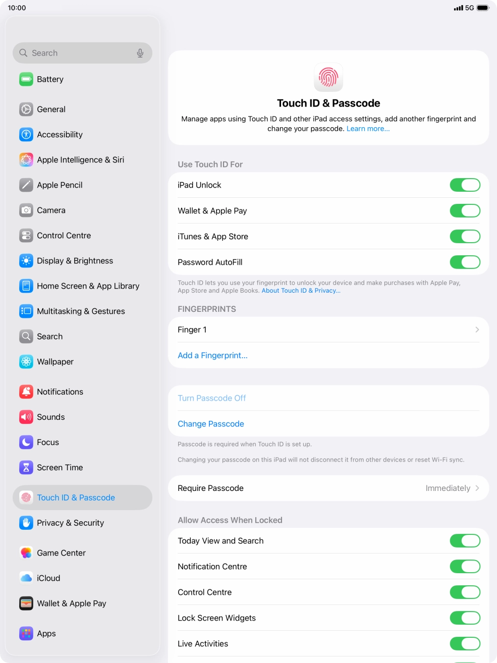 Press the indicators next to the required settings to turn them on or off.