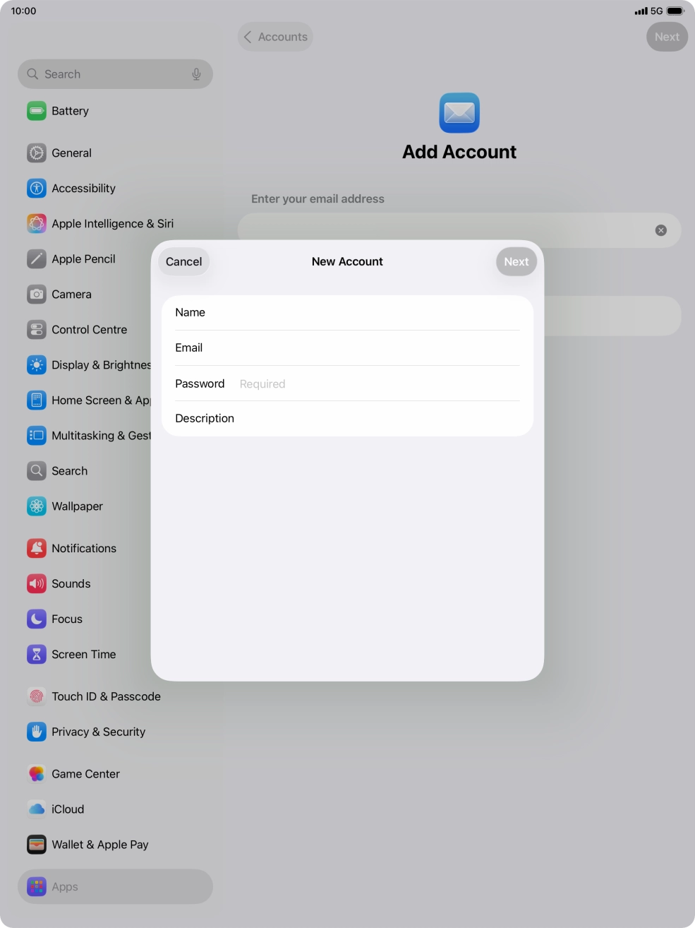 Press Password and key in the password for your email account. Press Password and key in the password for your email account.