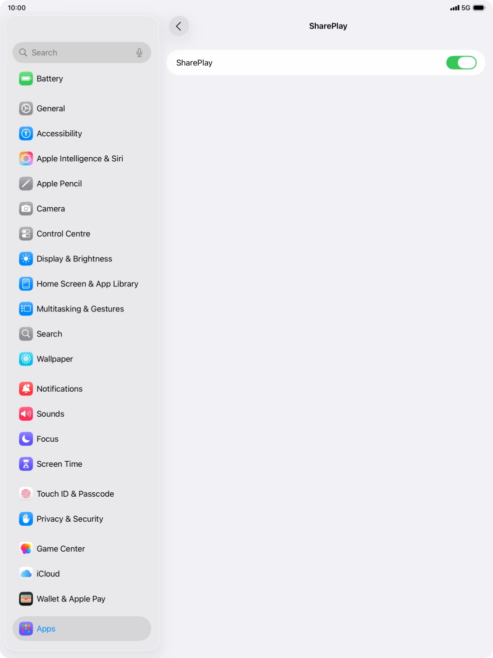Press the indicator next to 'SharePlay' to turn the function on or off. Press the indicator next to 'SharePlay' to turn the function on or off.