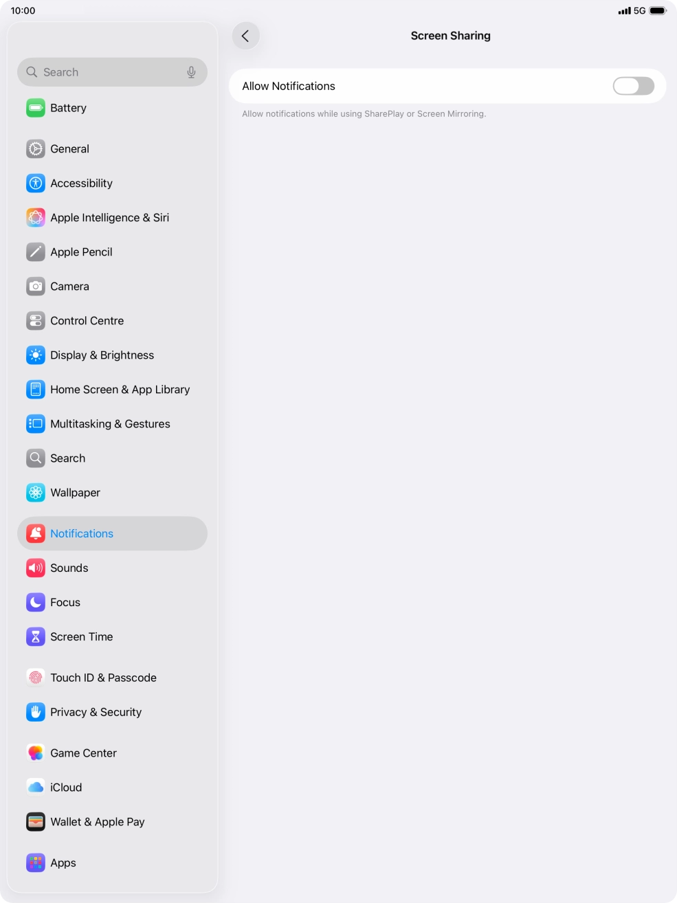 Press the indicator next to 'Allow Notifications' to turn the function on or off. Press the indicator next to 'Allow Notifications' to turn the function on or off.