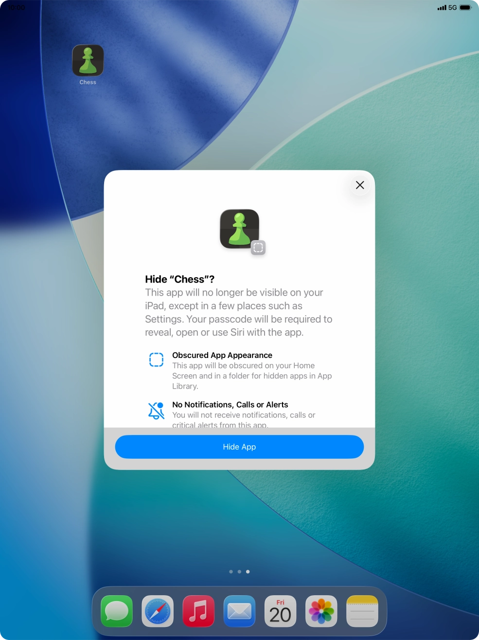 Press Hide App.