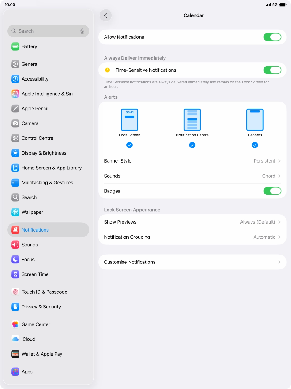 Press the indicator next to 'Allow Notifications' to turn notifications for the selected application on or off. Press the indicator next to 'Allow Notifications' to turn notifications for the selected application on or off.