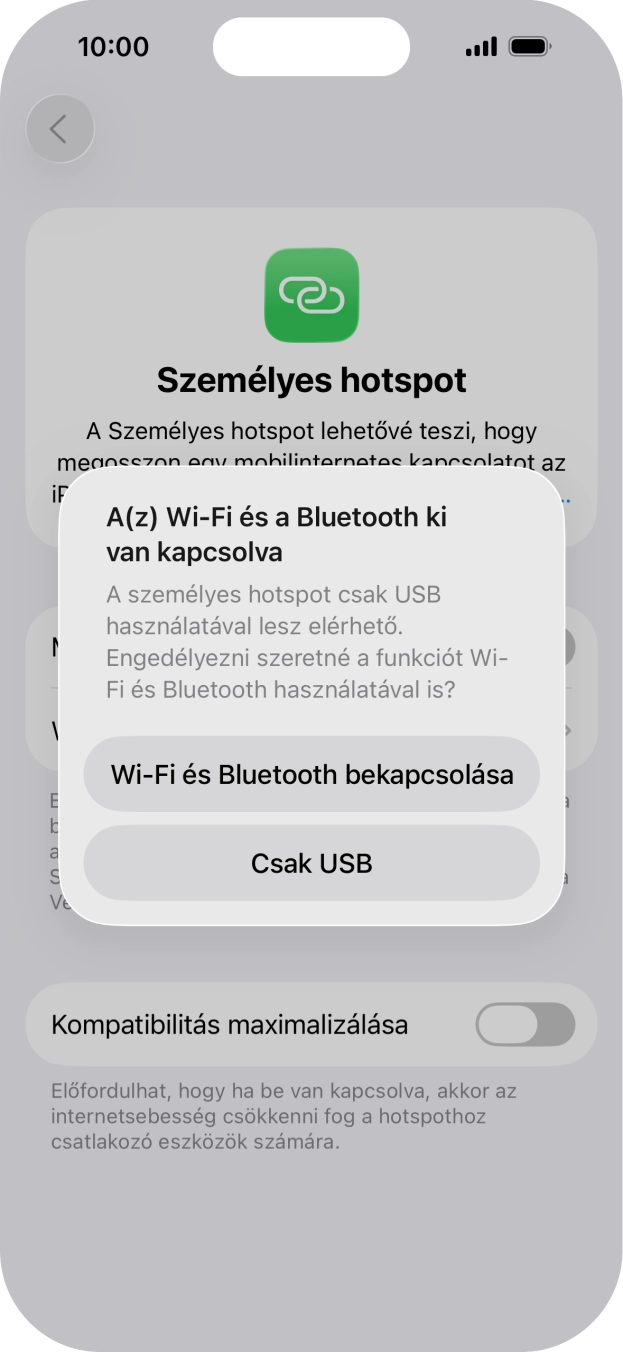 Amennyiben ki van kapcsolva a Wi-Fi, válaszd a Wi-Fi és Bluetooth bekapcsolása lehetőséget.