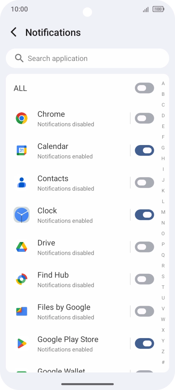 Press the indicators next to the required apps to turn the function on or off.