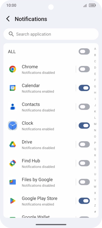 Press the indicators next to the required apps to turn the function on or off.