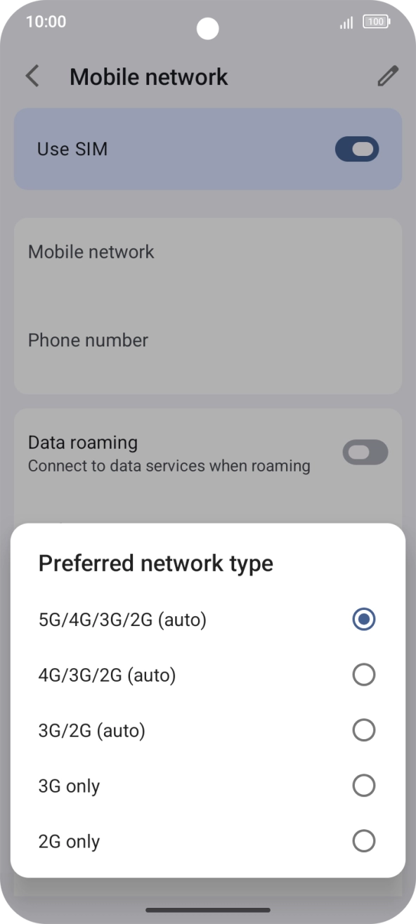 Press the required network mode.