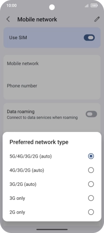 Press the required network mode.