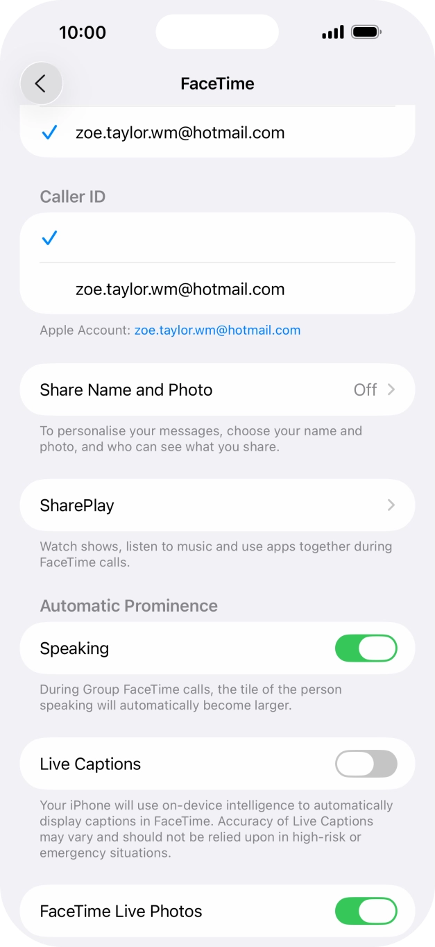 Press the required setting below 'Caller ID'.