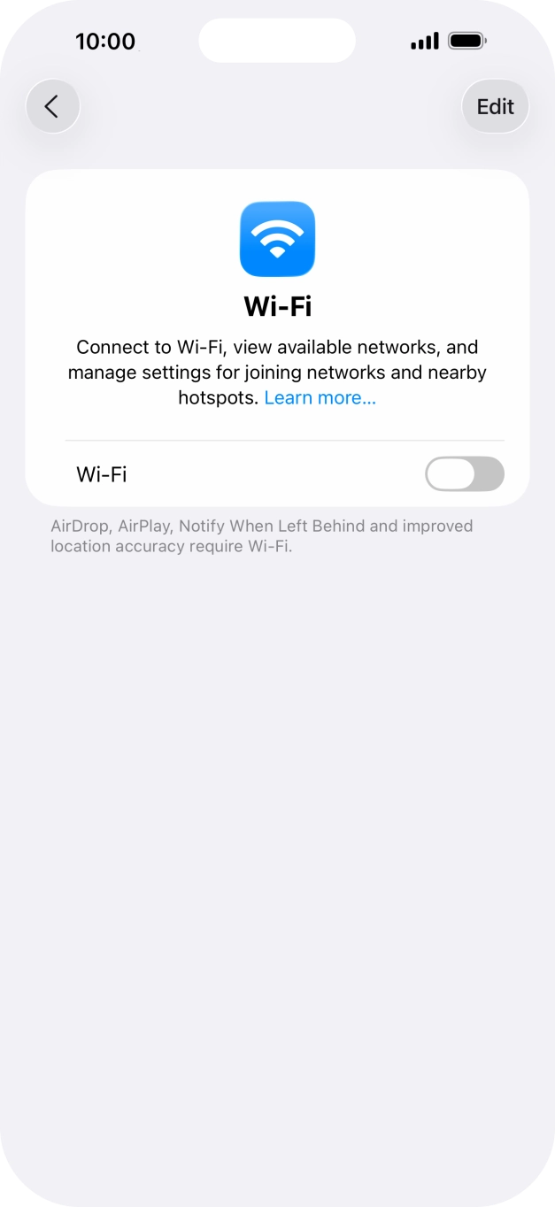 Press the indicator next to 'Wi-Fi' to turn on the function.