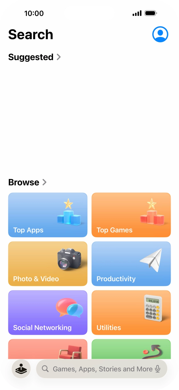 Press the search field and key in the name or subject of the required app.