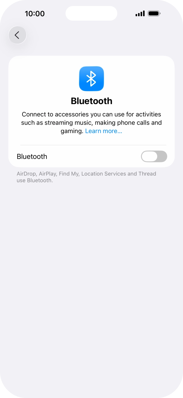 Press the indicator next to 'Bluetooth' to turn on the function.