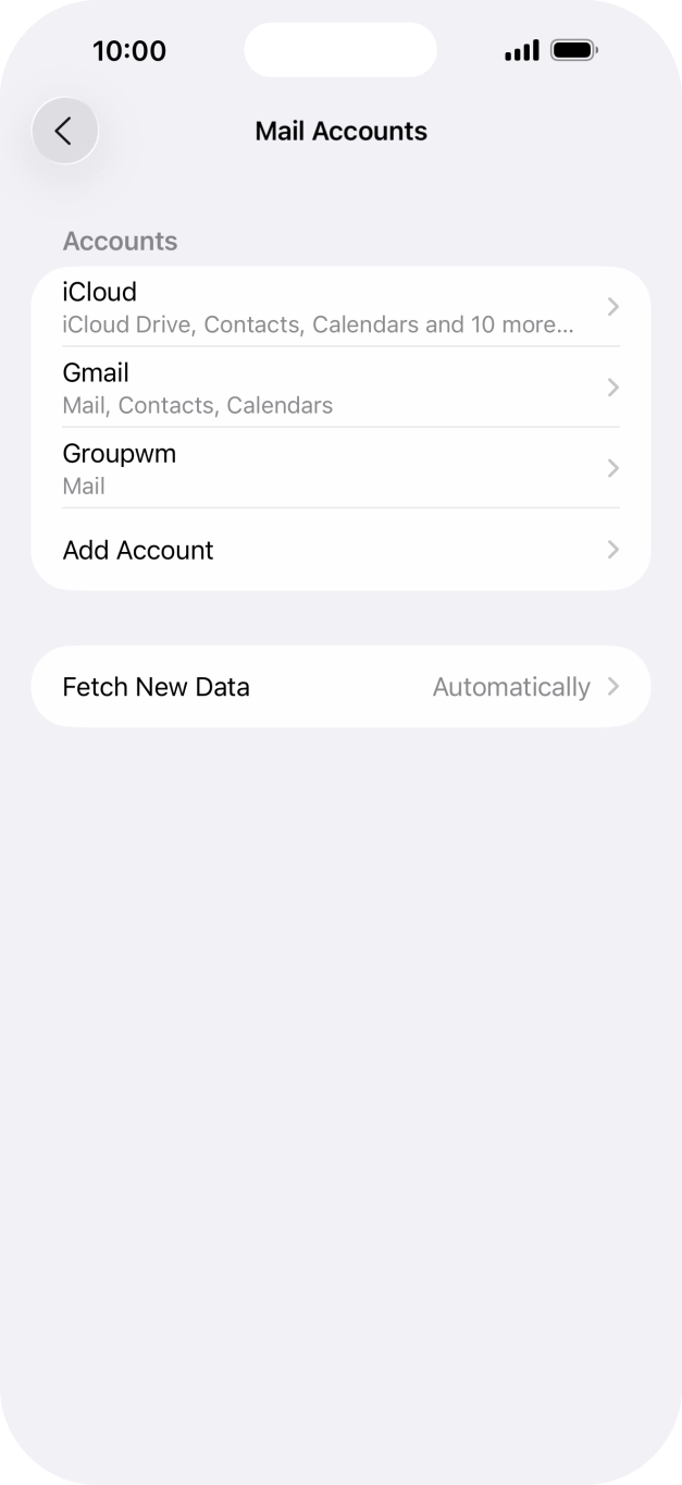 Press the name of the email account you've just set up.