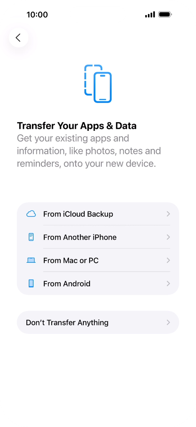 You can transfer content from an Android phone when your phone is activated for the first time and after a factory reset. When this screen is displayed, your phone is ready to transfer content from an Android phone.