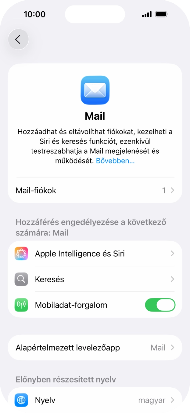 Válaszd a Mail-fiókok lehetőséget.