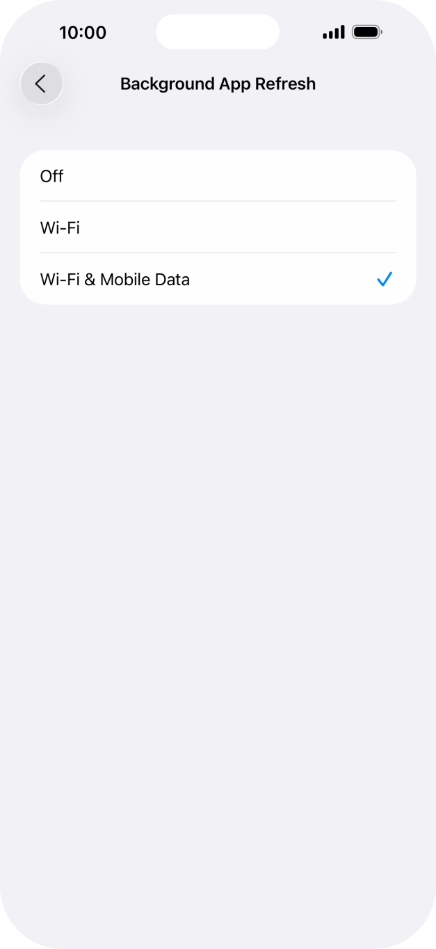 To turn off background refresh of apps, press Off.