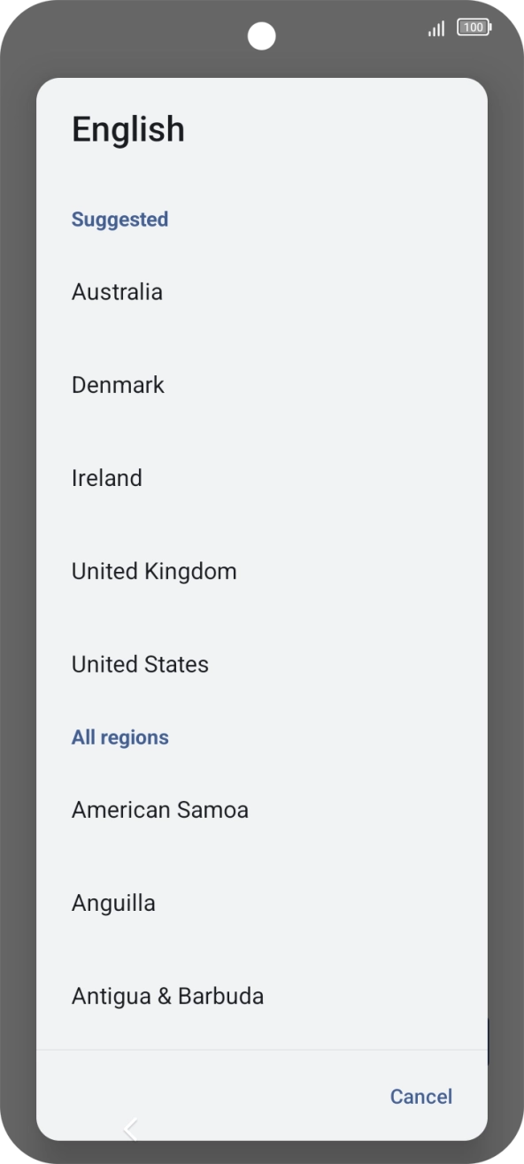Press the required region. Press the required region.