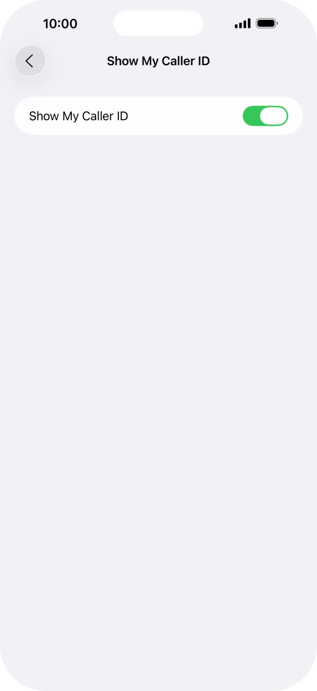 Press the indicator next to 'Show My Caller ID' to turn the function on or off.