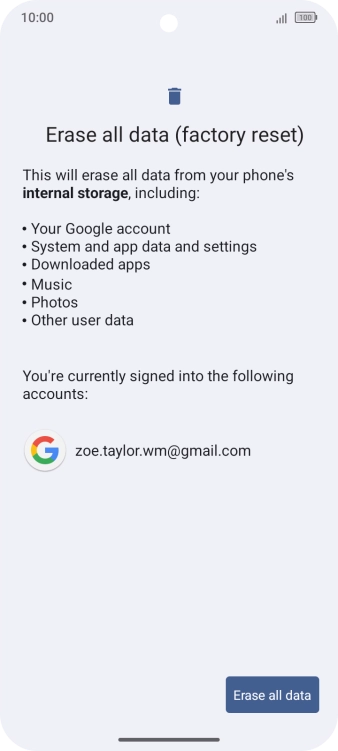 Press Erase all data. Press Erase all data.