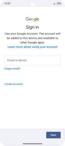 If you don't have a Google account, press Create account and follow the instructions on the screen to create an account.