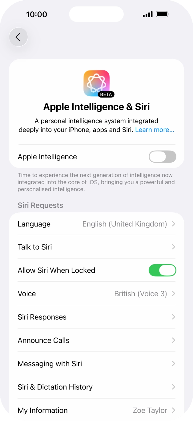 Press the indicator next to 'Apple Intelligence' and follow the instructions on the screen to finish the activation.