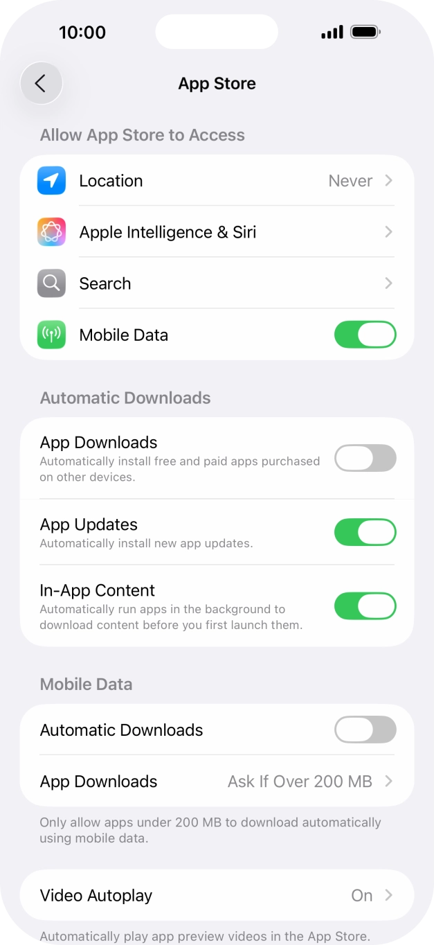 Press the indicator next to 'App Updates' to turn the function on or off.