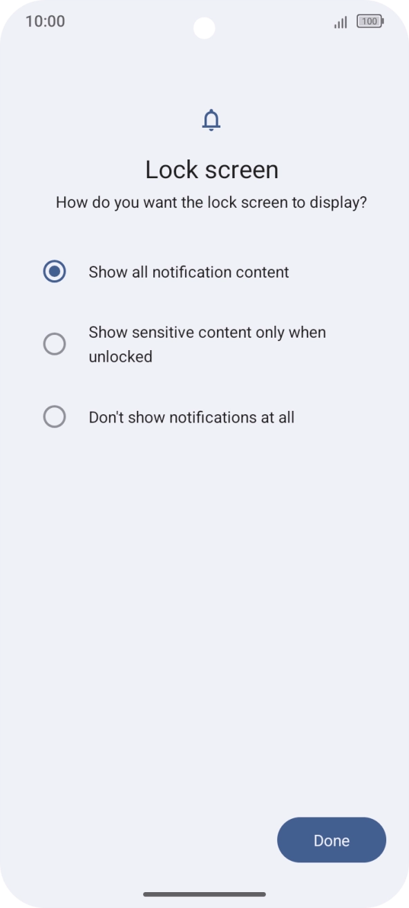 Press the required setting.