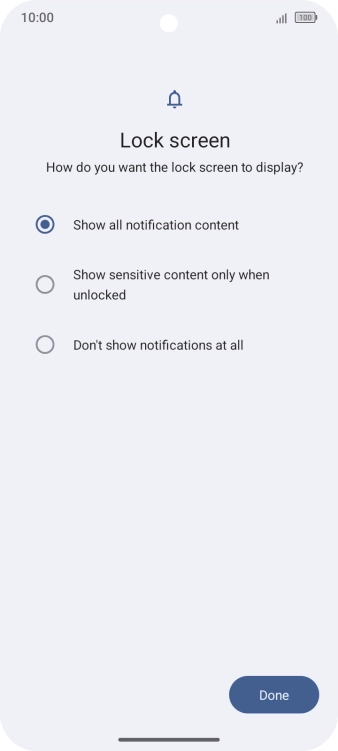 Press the required setting.
