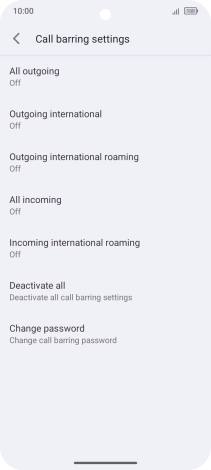Press the required barring type.