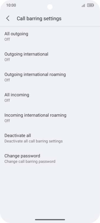 Press the required barring type.