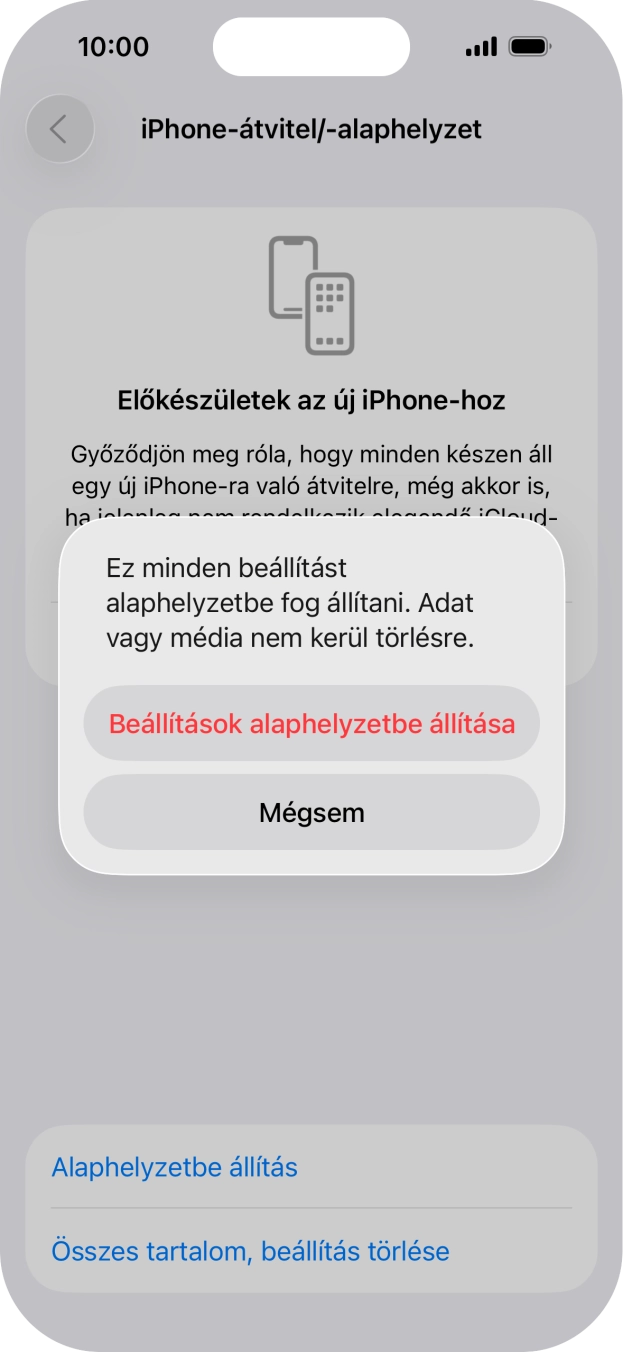 Válaszd a Beállítások alaphelyzetbe állítása lehetőséget. Válaszd a Beállítások alaphelyzetbe állítása lehetőséget.