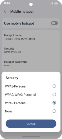 Press WPA3-Personal to password protect your Wi-Fi hotspot.