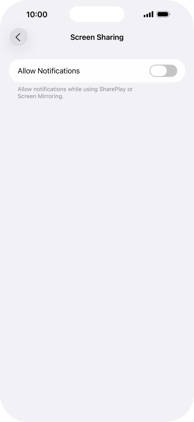 Press the indicator next to 'Allow Notifications' to turn the function on or off. Press the indicator next to 'Allow Notifications' to turn the function on or off.