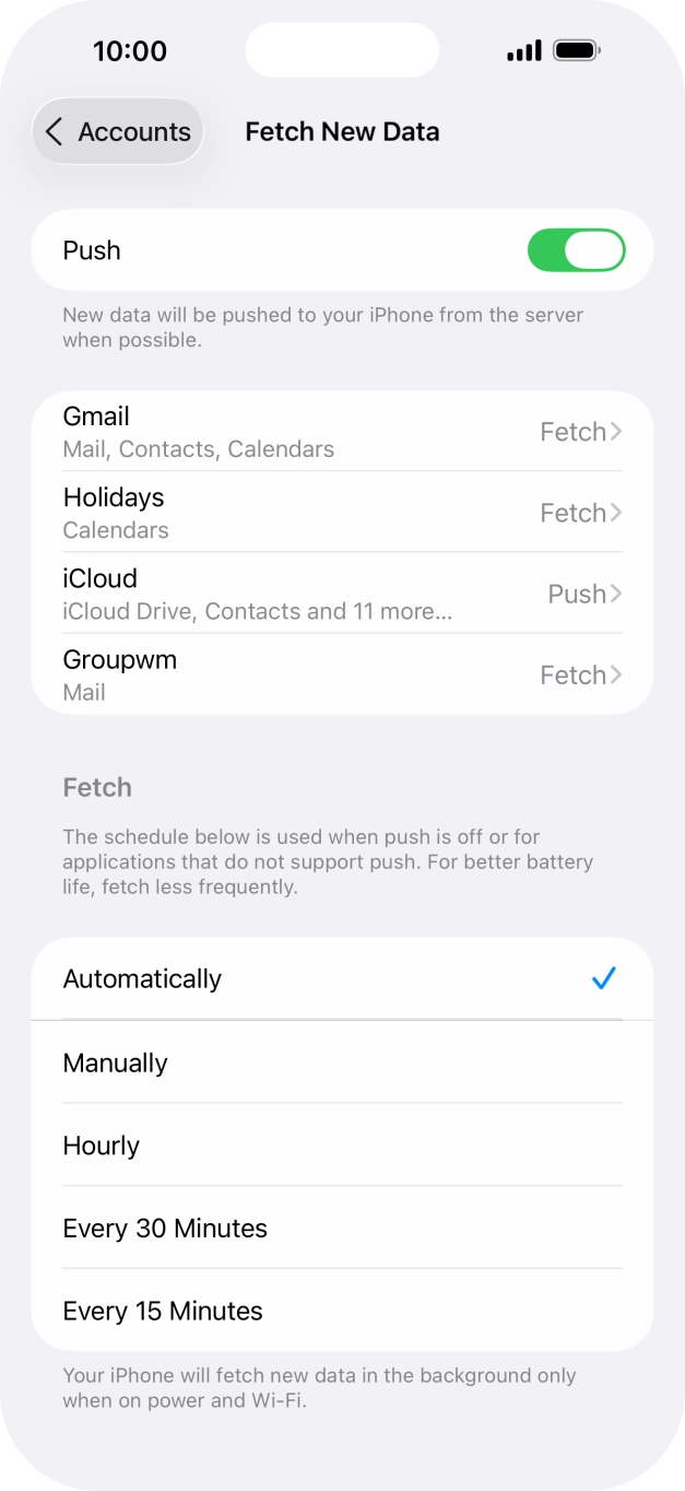 Press the indicator next to 'Push' to turn the function on or off.