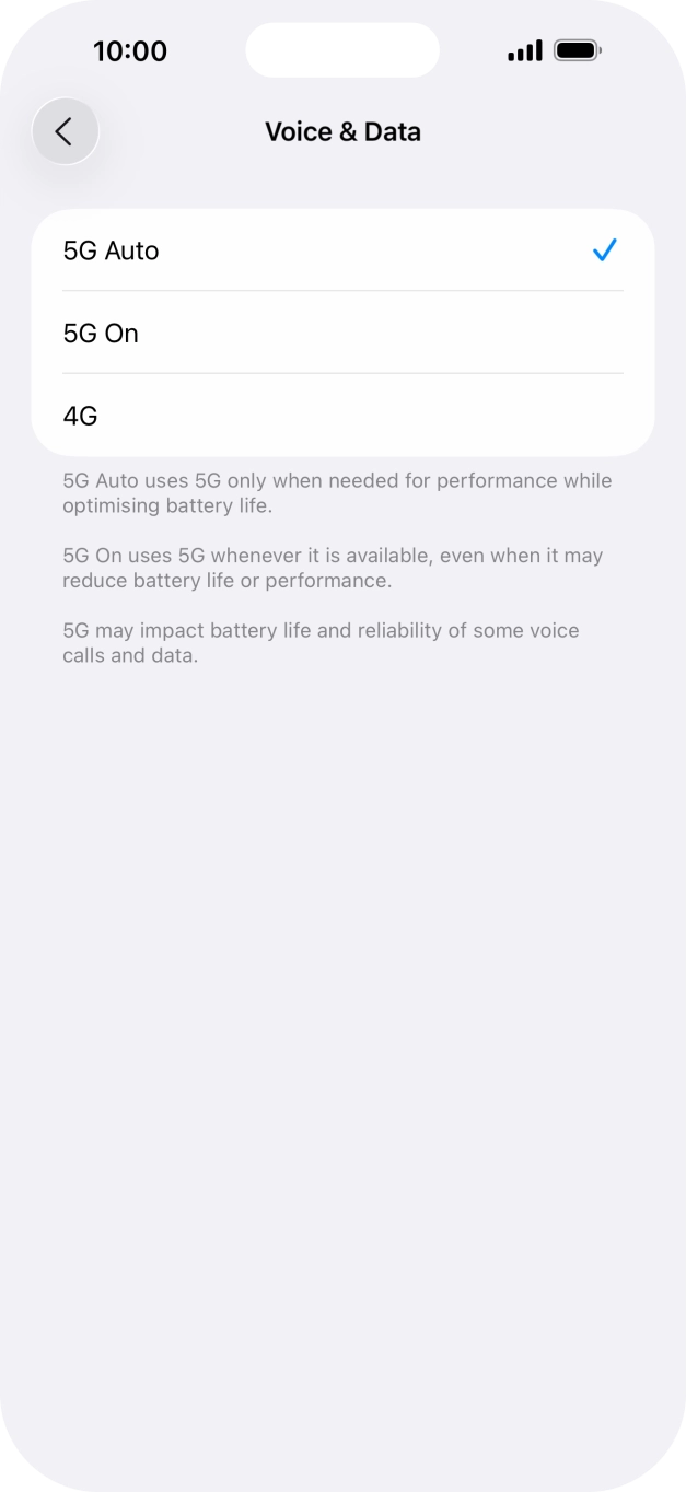 To turn on automatic switch between 5G and 4G, press 5G Auto.
