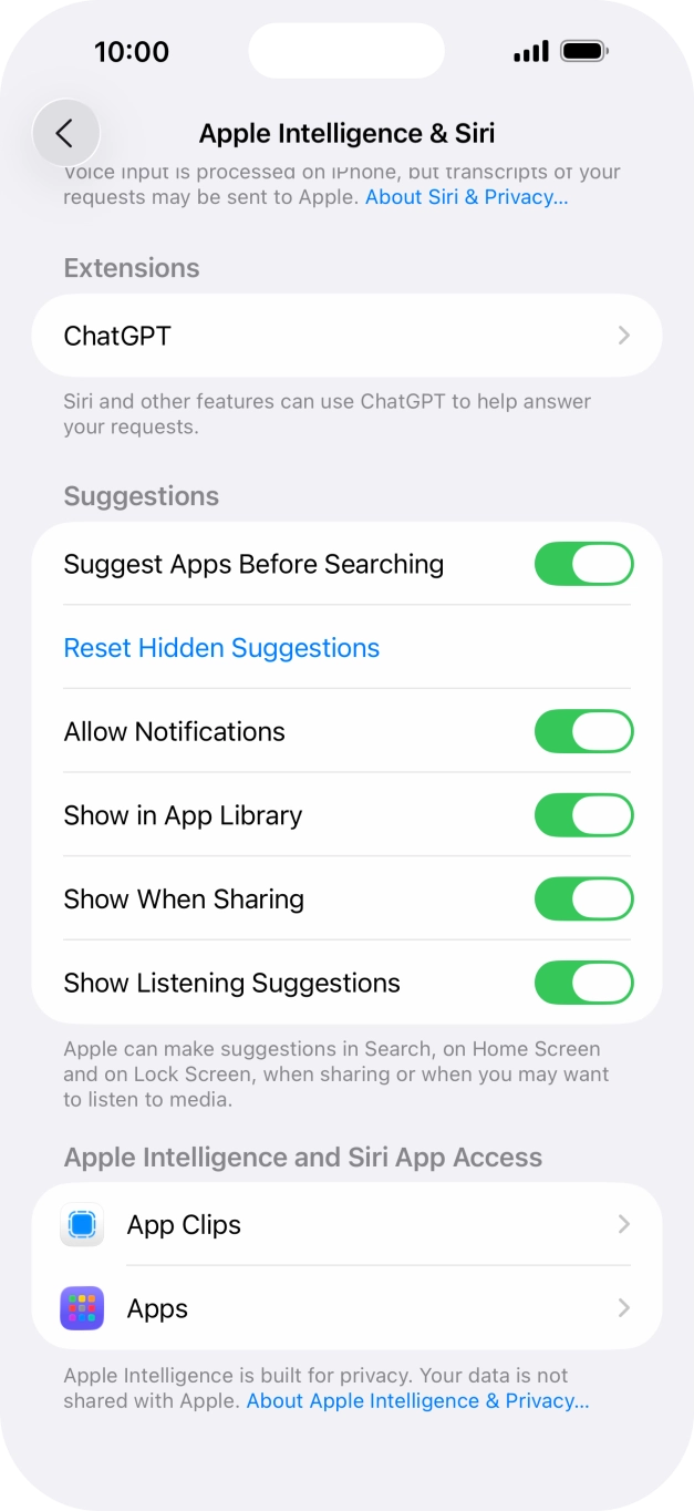 Press ChatGPT and follow the instructions on the screen to turn use of ChatGPT on or off.