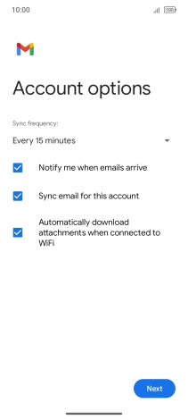 If this screen is displayed, your email account has been recognised and set up automatically. Follow the instructions on the screen to key in more information and finish setting up your phone.