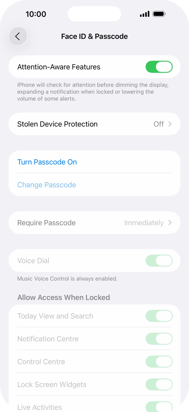 Press Turn Passcode On and key in a lock code of your own choice twice.