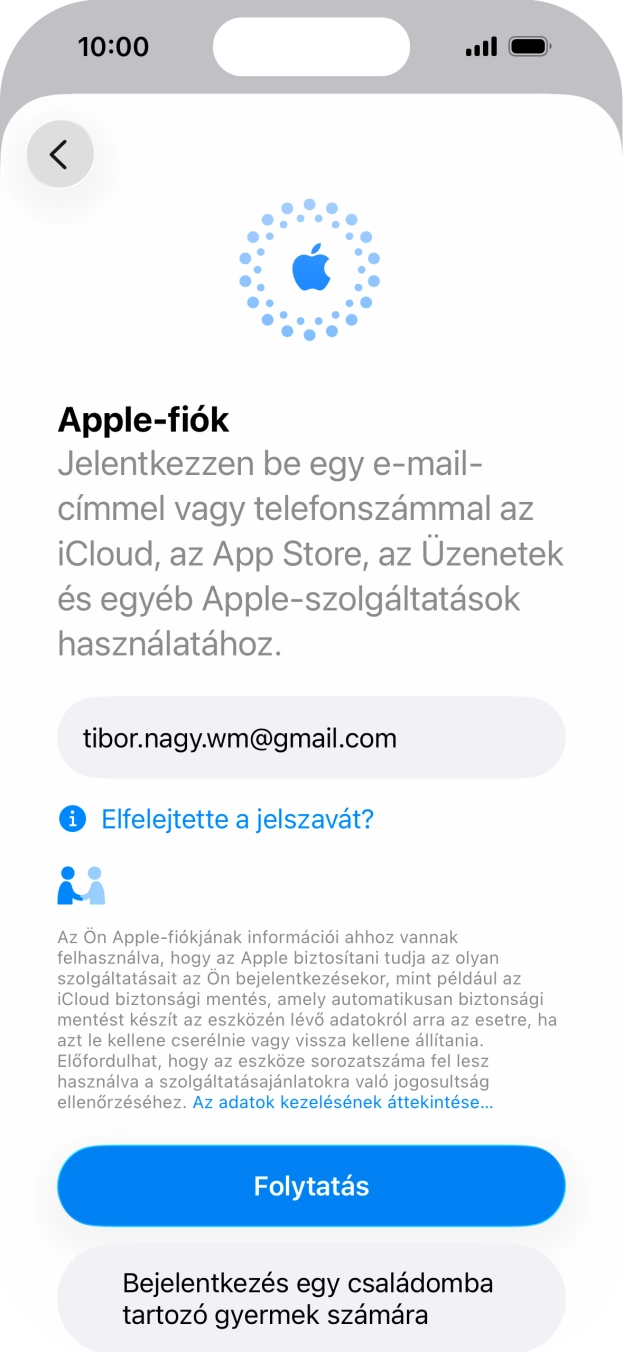 Válaszd a Folytatás lehetőséget.