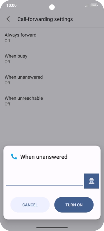 Key in +61101 and press TURN ON.