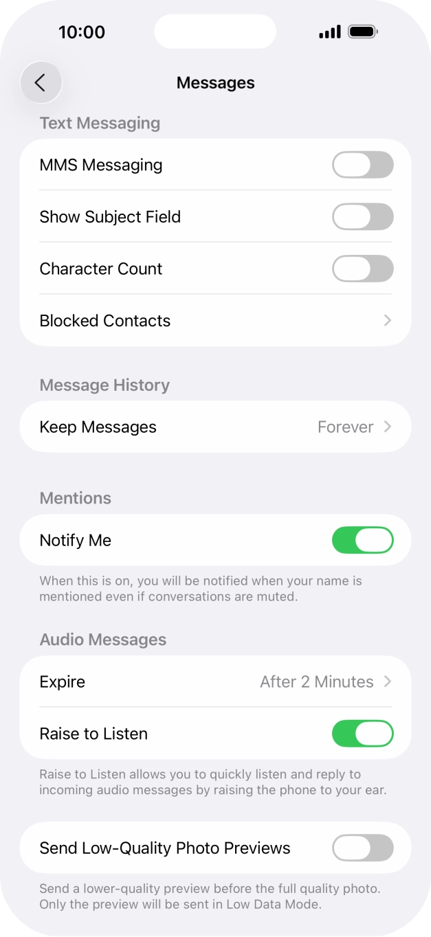 Press the indicator next to 'MMS Messaging' to turn on the function.