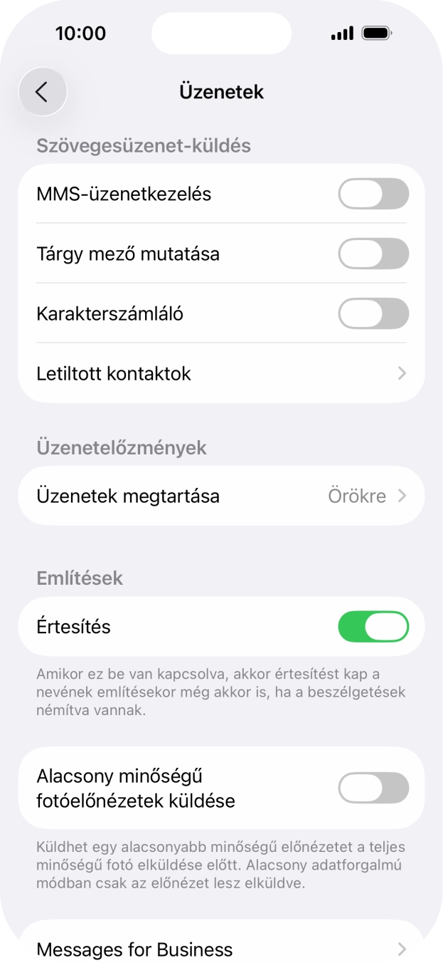Kattints az „MMS-üzenetkezelés” melletti csúszkára a funkció bekapcsolásához.